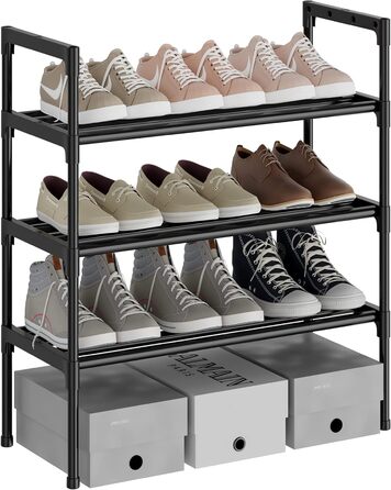 Х ярусний підлоговий чорний регульовані полиці для взуття Зберігання взуття Висока полиця для взуття Органайзер Підставка для зберігання полиць для 9 пар взуття, 56 x 30 x 60 см, надзвичайно міцна конструкція, 531 3-