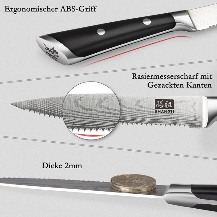 Набір кухонних ножів SHAN ZU з бруском, 14 предметів. Професійний німецький кухонний набір ножів з точильним бруском, чорний.