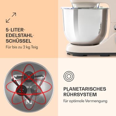Міксер Klarstein Knetmaschine: потужний кухонний міксер для випічки, 1300W, 6 швидкостей, 5л чаша, планетарний міксер, для тіста та випічки
