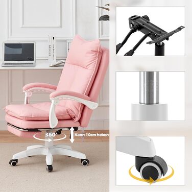 Офісне крісло TUKAILAI: ергономічне, з регулюванням висоти, підлокітники, підставка для ніг, рожеве