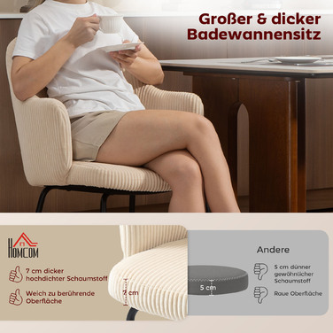 Стілець для обідньої зони HOMCOM з м'яким оббивкою, ергономічною формою сидіння, металевими ніжками та підставкою для ніг, бежевого кольору.