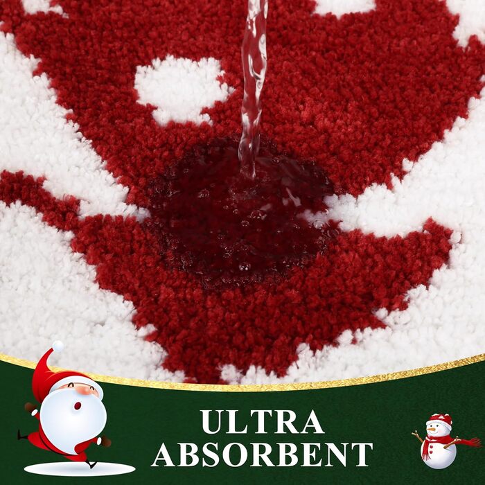 Набір килимків для ванної кімнати на Новий Рік: 3 шт. (червоний, з малюнком ялинки) - 45x65 см, 45x120 см, 50x60 см, нековзкі, водопоглинаючі, для туалету та душу