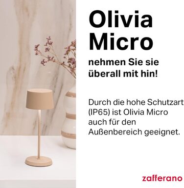 Zafferano Olivia Micro - Бездротова LED-лампа, 2200-3000K, регулювання яскравості, для дому та вулиці, 20 см, білий колір