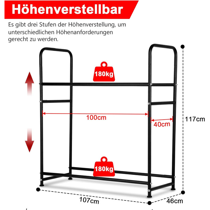 Стеляж для шин 107 x 46 x 117 см: міцна конструкція на 8 шин, регулювання висоти, вантажопідйомність 180 кг, з захисними чохлами, для гаража, підвалу, майстерні
