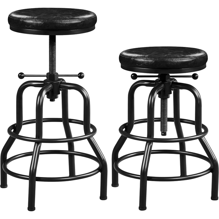 Барний стілець Yaheetech Vintage з регулюванням висоти, з товстим сидінням, без монтажу, з штучної шкіри, для кухні/вітальні/бару/кафе (1 шт., чорний)