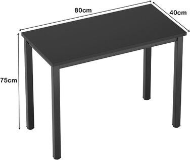 Комп'ютерний стіл SogesHome 120x60x75 см, Письмовий стіл, Офісний/Обідній стіл, AC3CB-120-SH (Чорний, 80x40 см)