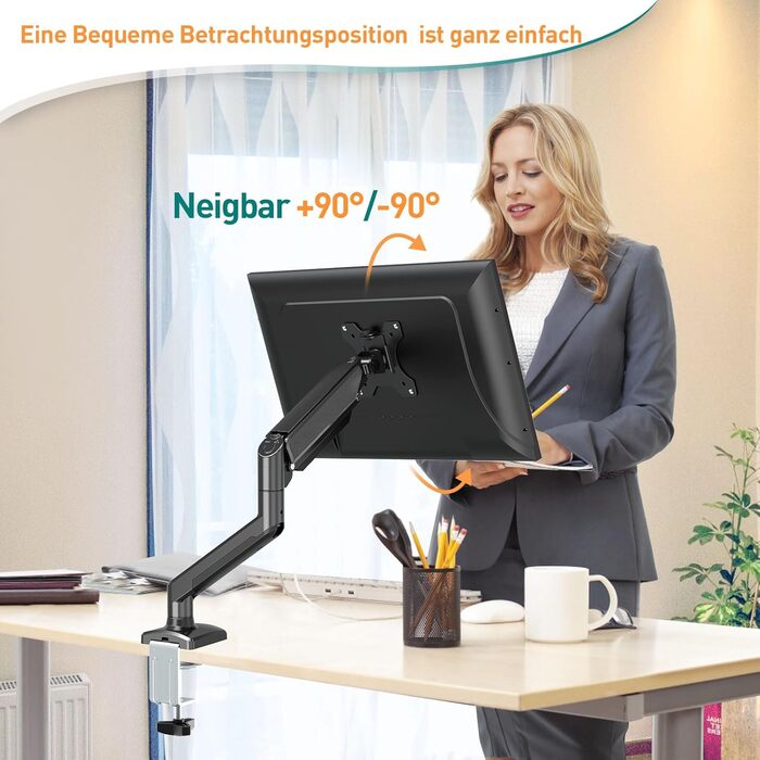 Кріплення для монітора ELIVED EV004W - підходить для моніторів 13-32 дюймів, до 9 кг, VESA 75/100mm, газ-амортизатор, регулювання висоти, нахил, поворот, білий