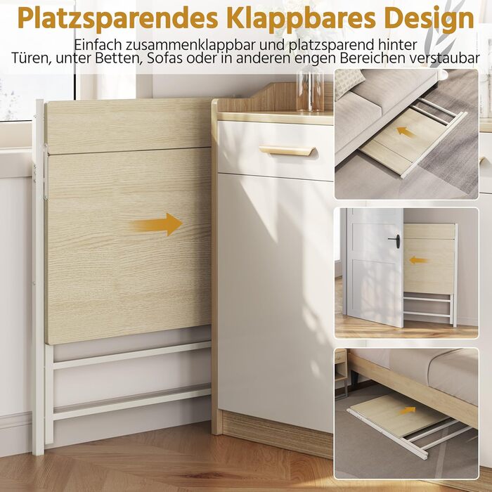 Зкладний стіл Yaheetech 80 см для комп'ютера з полицею, двоярусний робочий стіл з підставкою для монітора, стіл для ноутбука для дому/маленьких кімнат/вітальні, білий/80 см x 50 см, білий (світле дерево)