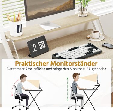 Зкладний стіл Yaheetech 80 см для комп'ютера з полицею, двоярусний робочий стіл з підставкою для монітора, стіл для ноутбука для дому/маленьких кімнат/вітальні, білий/80 см x 50 см, білий (світле дерево)