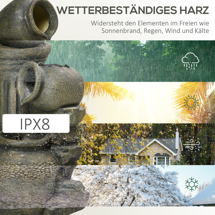 Фонтанчик із регульованим насосом, стійкий до погодних умов, 25 см x 24 см x 60 см, сірий