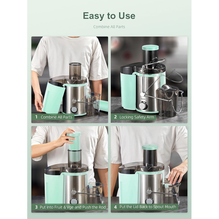Шокер-віджимач Reemix для овочів та фруктів, професійний соковичавник з нержавіючої сталі, 800W, 3 швидкості, Aqua