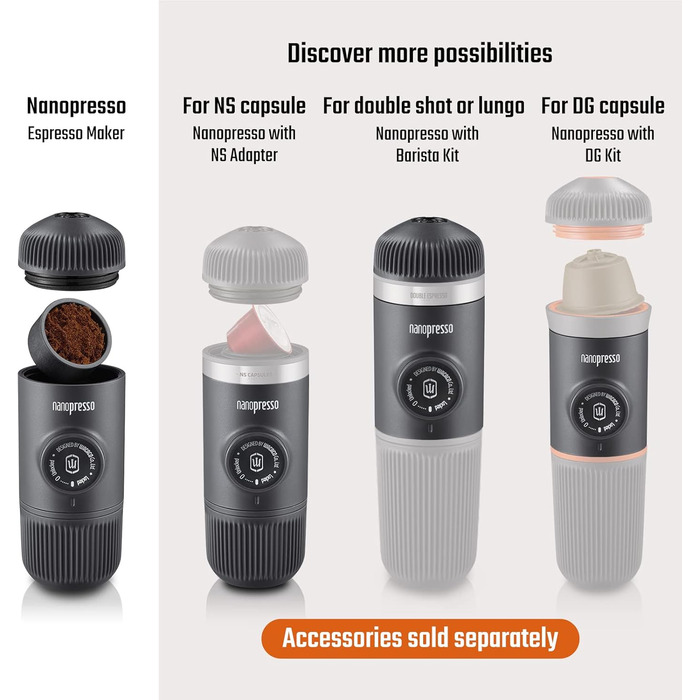 WACACO Nanopresso: портативна кавомашина для еспресо, ручна, з кейсом, 80 мл, Lava Red