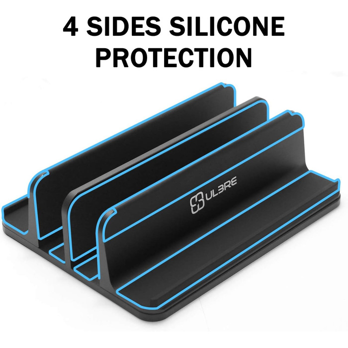 Вертикальна підставка для ноутбука Metal з 4 відсіками, регульована, для MacBook, HP, Chromebook (до 44.5 см) – чорний