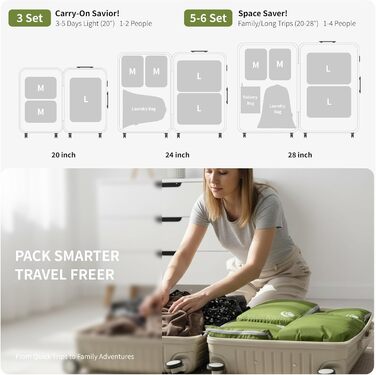 Набір компресійних органайзерів для одягу Cipway для подорожей, ультралегкі пакувальні куби для валізи та рюкзака, 6 шт, зелений