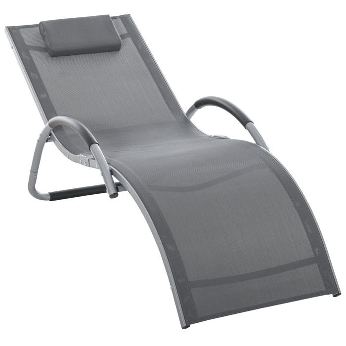 Outsunny Садові шезлонги з подушками Шезлонг Relax Lounger ергономічний алюмінієвий Texteline сірий 160 x 60 x 65 см | Аосом