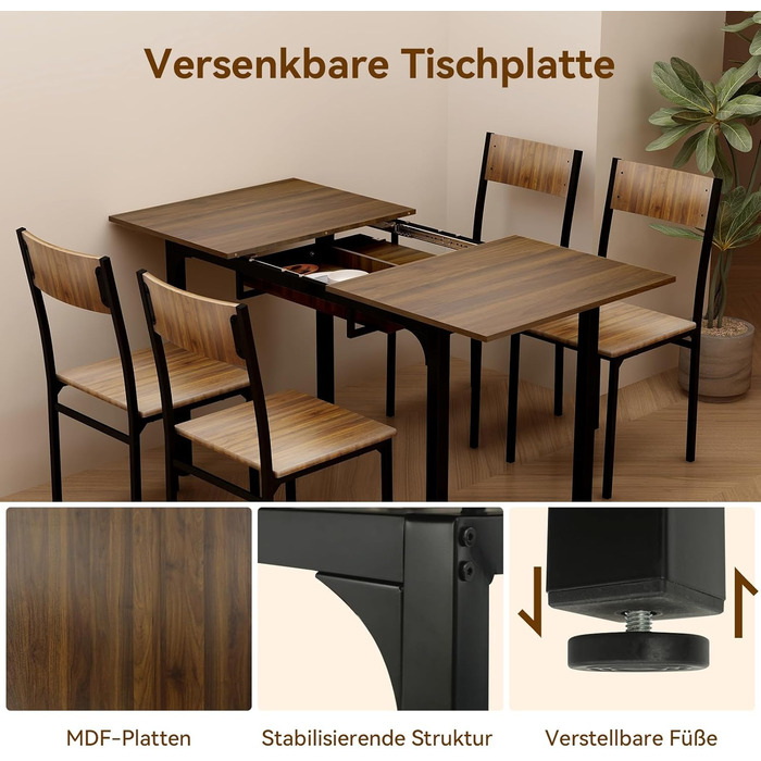 Розсувний стіл Artethys 105/150x70 см - індустріальний обідній стіл для кухні, вітальні, їдальні. Прямокутна стільниця, дерев'яний стіл на металевих ніжках, на 4-6 осіб