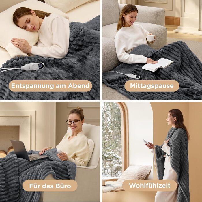 Електрична ковдра BEDSURE з автовимкненням, 130x180 см, сіра - ідеальний подарунок для жінок та мами на Різдво