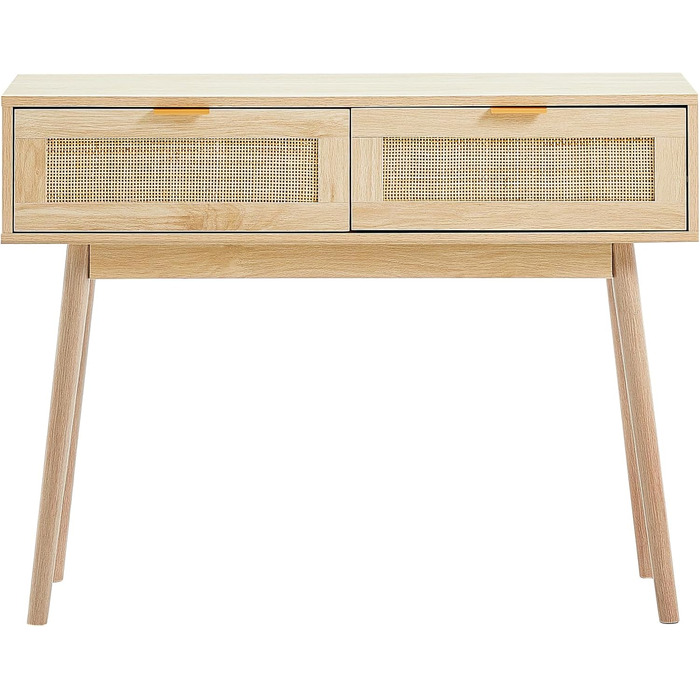 Консольний столик VEVOR з ротангу з 2 шухлядами, бежевий | для вітальні, робочого кабінету, передпокою
