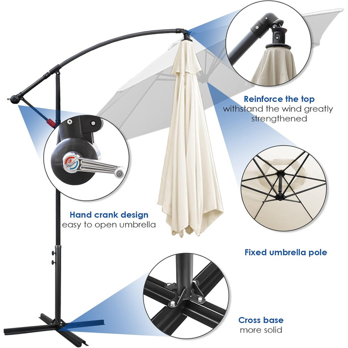 Садова парасолька від сонця Alu Ampelschirm з рукою-курбом, діаметр 300 см, бежева, з UV-захистом та водовідштовхувальним покриттям