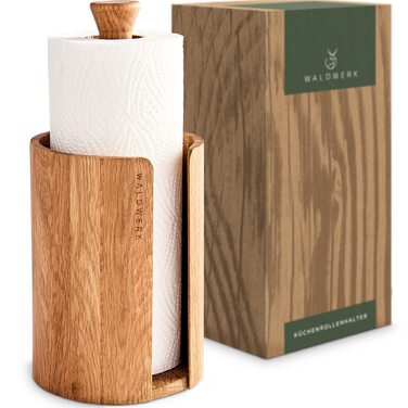 Тримач для паперових рушників WALDWERK з натурального дуба, підставка для всіх стандартних кухонних рулонів, екологічний безпластиковий дизайн
