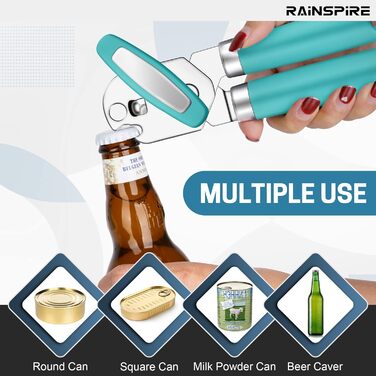 Відкривач консерв Rainspire ручний, міцний, з плавним зрізом, з відкривачем для пляшок, рожевий