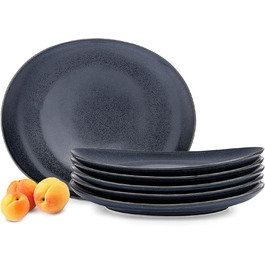 Набір з 6 обідніх тарілок Konsimo - Можна мити в посудомийній машині та мікрохвильовій печі - Тверда порцеляна - TIME BLACK - 28x24 см - Чорний