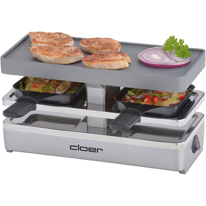 Cloer 6495 Mini Raclettegrill: компактний гриль для фондю з 2 сковорідками, 400 Вт