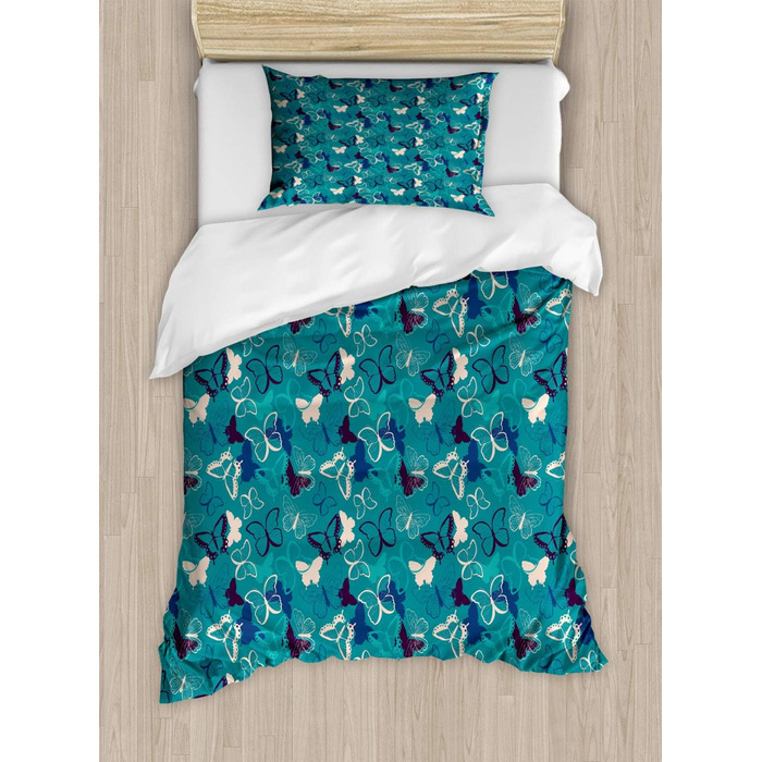 Набір підковдр метелик Двоспальне ліжко, жіночний візерунок, м'яка форма Найвища якість Підковдра з 2 предметів з 1 наволочкою, 170 x 220 см - 75 x 50 см, бірюзово-синій темно-фіолетовий