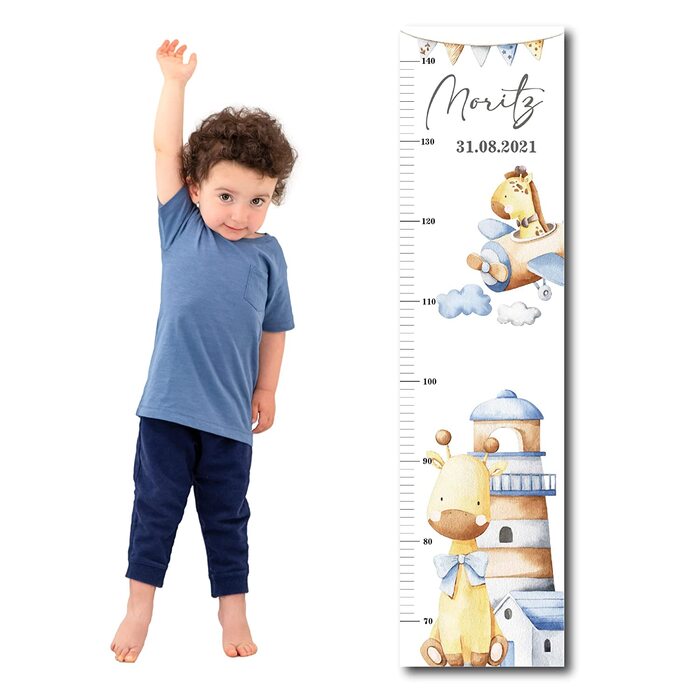 Дитяча вимірювальна планка FLY з ім'ям з алюмінію для дитячої кімнати з милими мотивами вимірювальна планка Massband (алюмінієвий лев в стилі бохо)