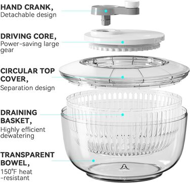 Ручний відцентровий салатник KEOUKE - великий, для салатів, білий, садовий
