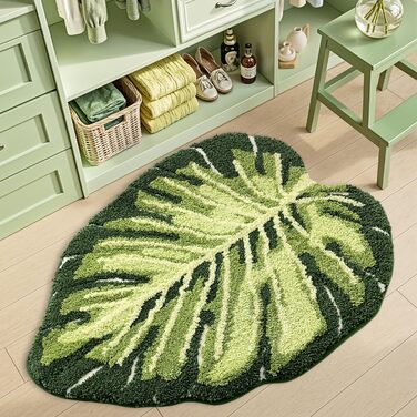 Килимок для ванної кімнати DEXI Ovale - антиковзаючий, з малюнком, 80x120 см, Monstera