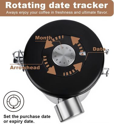 Герметична кавова банка з нержавіючої сталі, контейнер для кави з вакуумною герметизацією, 1,8L (сірий, коричневий)