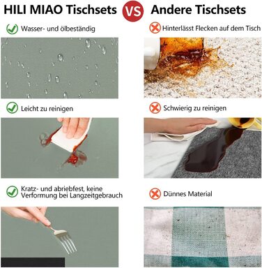 Набір скатертин та підставок під посуд HELI MIAO, 4 шт., 43x30 см, водонепроникні, стійкі до нагрівання, імітація шкіри, зелений