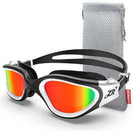 Окуляри ZIONOR, поляризовані окуляри для плавання G1 із широким оглядом із захистом від ультрафіолету, водонепроникні, проти запотівання, дзеркальні/димчасті лінзи, регульований ремінець, комфорт для дорослих, чоловічі, жіночі, юніорські, поляризовані червоні лінзи з відкритою водою/в приміщенні, біла оправа