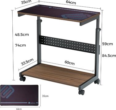 Підставка для комп'ютера EUREKA ERGONOMIC, регульована по висоті, ATX, для CPU, під стіл, з роликами та підкладкою під мишу (волоський горіх)