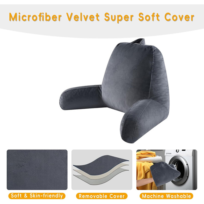 Подушка для читання Oaisz сірого кольору, велика