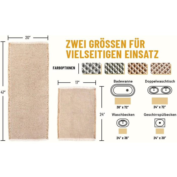 Набір килимків для ванної кімнати, антиковзаючі, бохо-стиль, 2 шт. (51x120 см + 41x61 см), коричнево-білі