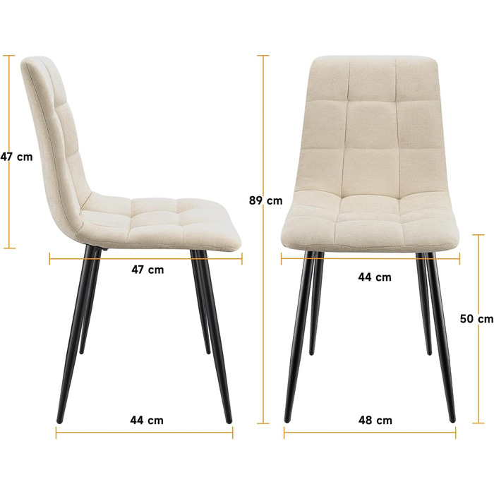 Набір обідніх стільців 4 шт. з льоновим покриттям та металевими ніжками, для кухні, спальні, вітальні - кольори хакі та бежевий
