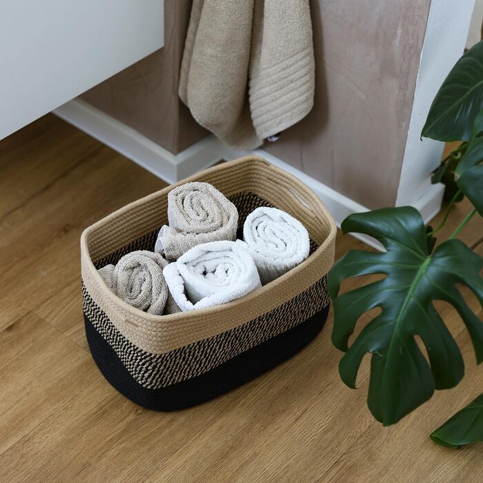 Набір кошиків для зберігання HMF, 3 шт., з прихованими ручками, бавовна, 37,5 x 25 x 22,5 см, чорний-медовий