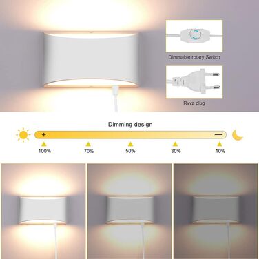 Настінний Світильник Midore потужністю 12 Вт з регульованою яскравістю в приміщенні і вимикачем, Сучасний алюмінієвий настінний світильник для вітальні, Спальні, Сходи, передпокою (теплий білий) (з регульованою яскравістю / білий/теплий білий)
