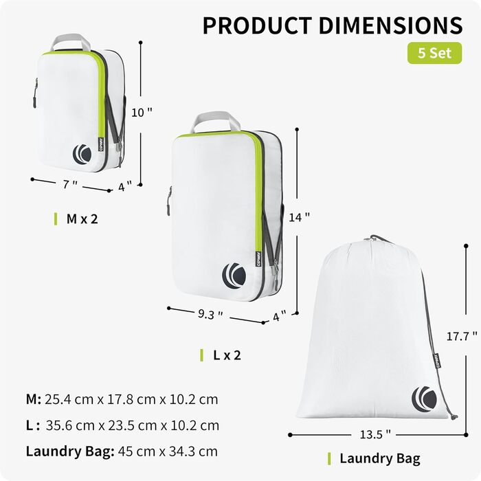 Набір компресійних органайзерів для одягу Cipway для подорожей, ультралегкі пакувальні куби для валізи та рюкзака, сірий, 5 шт.