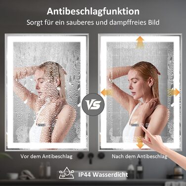 Дзеркало для ванної кімнати YOURLITE з підсвічуванням, 85x55 см, LED, сенсорне керування, 3 кольори світла, регулювання яскравості, антизапар, горизонтальне/вертикальне, IP44, білий (Silver-5070)