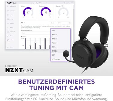 Релейна гарнітура NZXT - Hi-Res Audio, DTSX, легка, знімний мікрофон, чорний, ігри на ПК