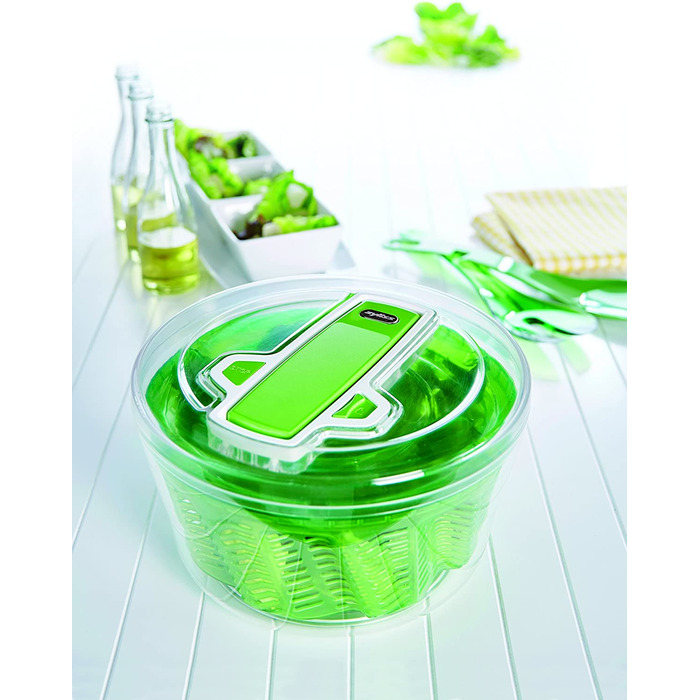 Вращатель для салату Cyliss E940017, пластик, сушарка для салату, включаючи салатницю, технологія Aquavent, (зелений, Маленький, швидка сушка)