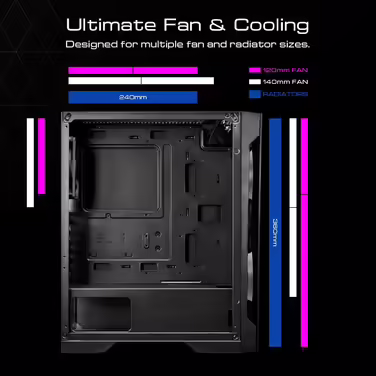Ігровий корпус GAMDIAS Apollo E2 Elite, Mid-Tower ATX, загартоване скло, 3x 200 мм ARGB вентилятори, безінструментальна установка, підтримка плат до ATX