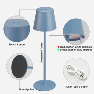 LED настільна лампа бездротова з акумулятором, регульована яскравість, 2 шт. з 3 колірними температурами, сенсорне керування, зарядка USB-C, для дому, кемпінгу (чорний) 2 шт.