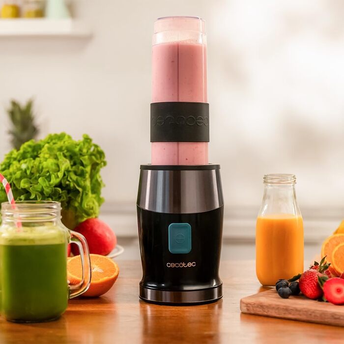 Блендер портативний Cecotec Power Titanium 300 EasyGo, 350W, з подрібненням льоду, 4 леза з титановим покриттям, 2 пляшки та 2 кришки, чорний