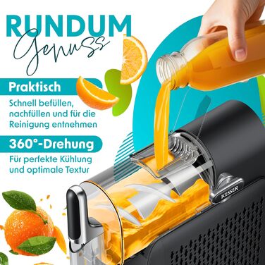KESSER® Машина для приготування сляшу вдома - Сляш-мейкер 2L - для сляшу, коктейлів, фраппе, молочних коктейлів та замороженого соку - за 25 хв та з 6 програмами - в комплекті 3 стаканчика та книга рецептів, (2 літри, Чорний)