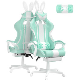 Ігрове крісло Ferghana з масажем, підставкою для ніг, подушкою для голови та попереку, гоночний дизайн, фіолетовий (м'ятно-зелений)