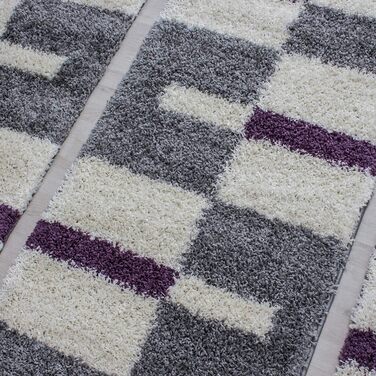 Килим для спальні з високим ворсом з 3-х частин - килим, що миється Надзвичайно пухнастий килим для ліжка для спальні (2 x 100x200 1 x 80x250, фіолетовий)